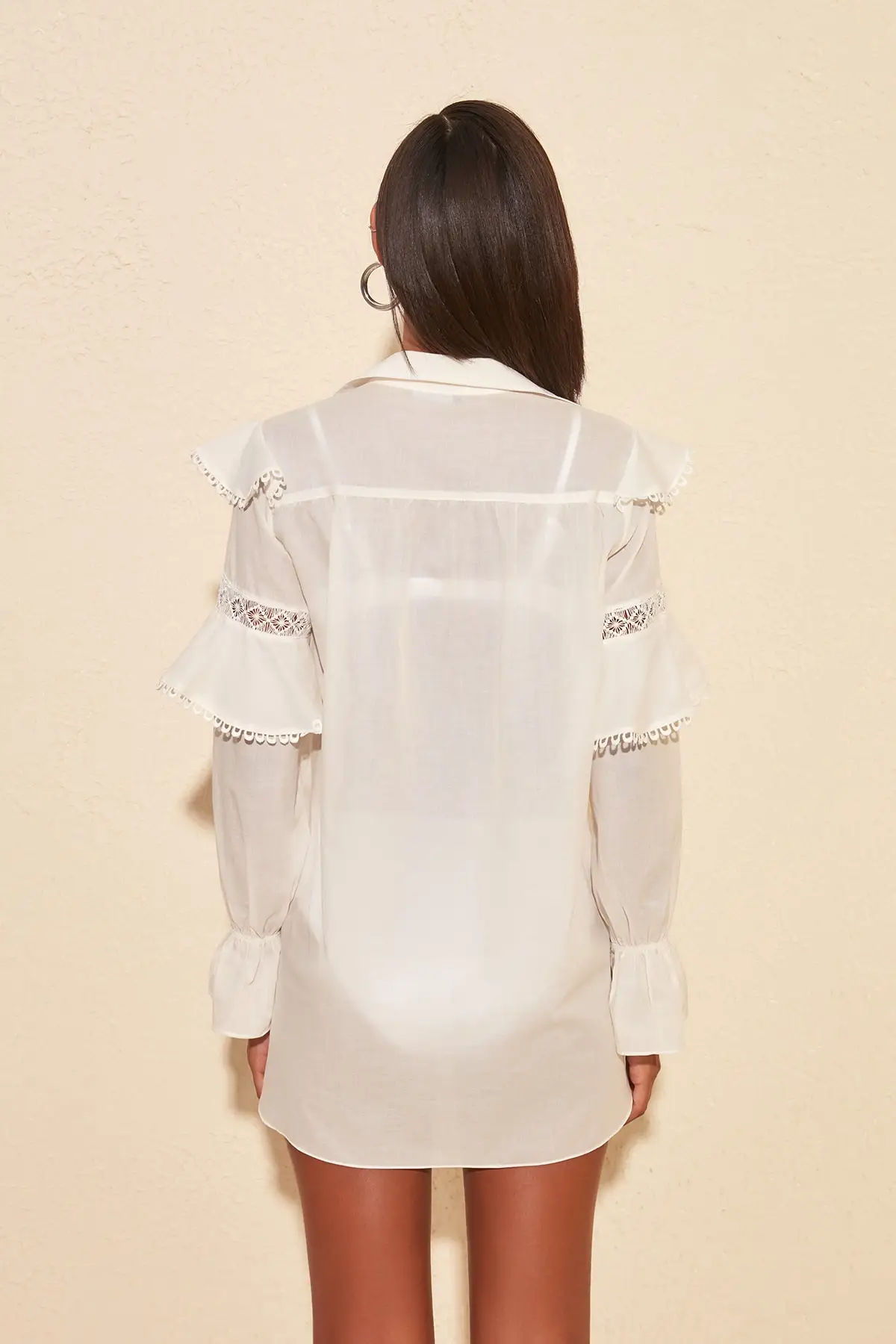 

White Handles Flounces Voile Shirt