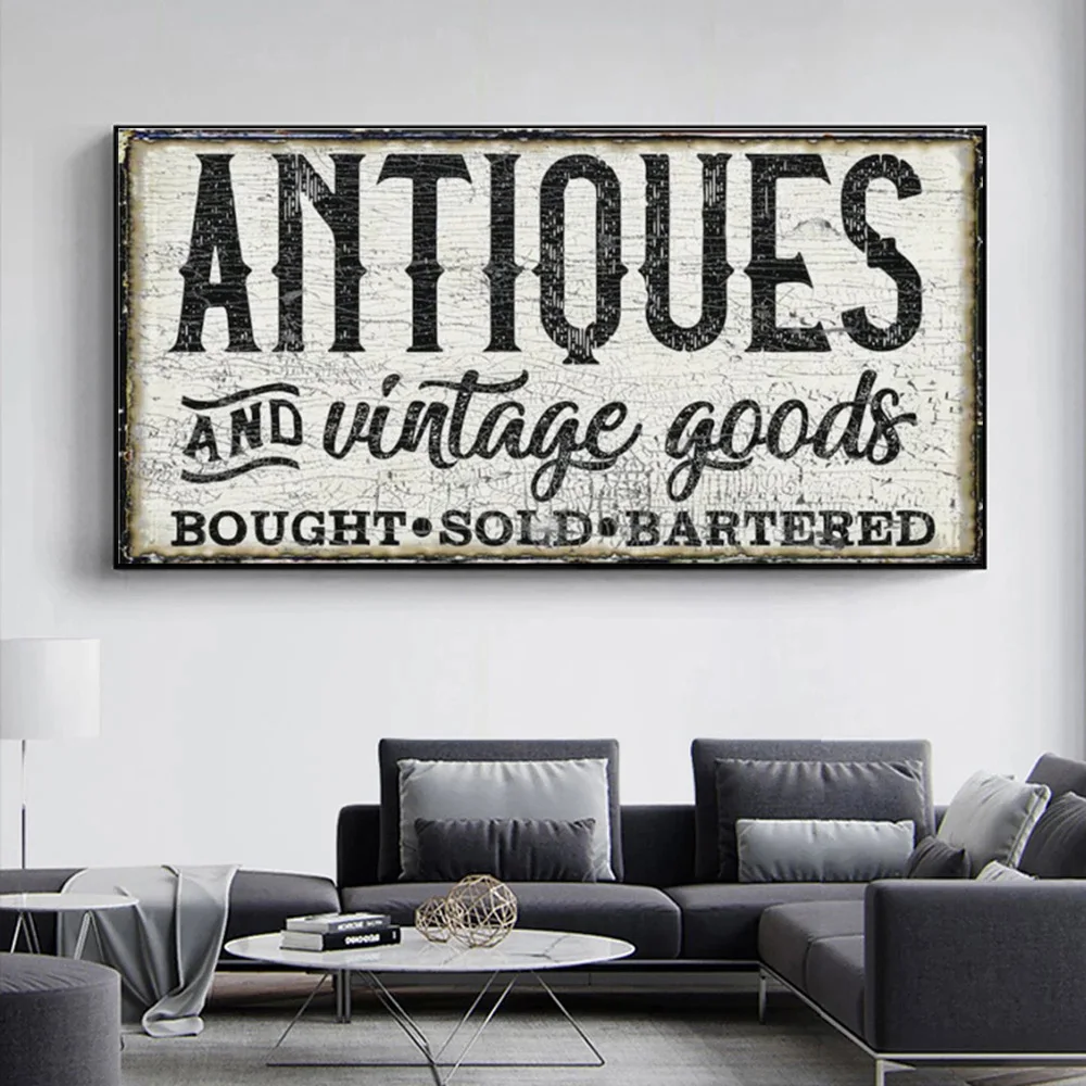 

Vintage Goods Sign And Retro Antiques Wall Art Old Time Signs Canvas Painting Poster Prints Living Room Decor No Frame Cuadros