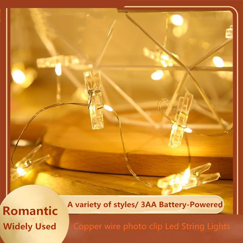 LED Fairy Lights 2M/5M/10M Photo Clip Strings Lamp Outdoor Battery Operated Garland Christmas Decoration Party Wedding Xmas