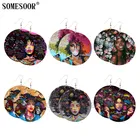 SOMESOOR африканские стильные натуральные волосы головные уборы деревянные висячие серьги черная женщина Искусство пузырьковая жвачка Граффити Печатные Деревянные ювелирные изделия