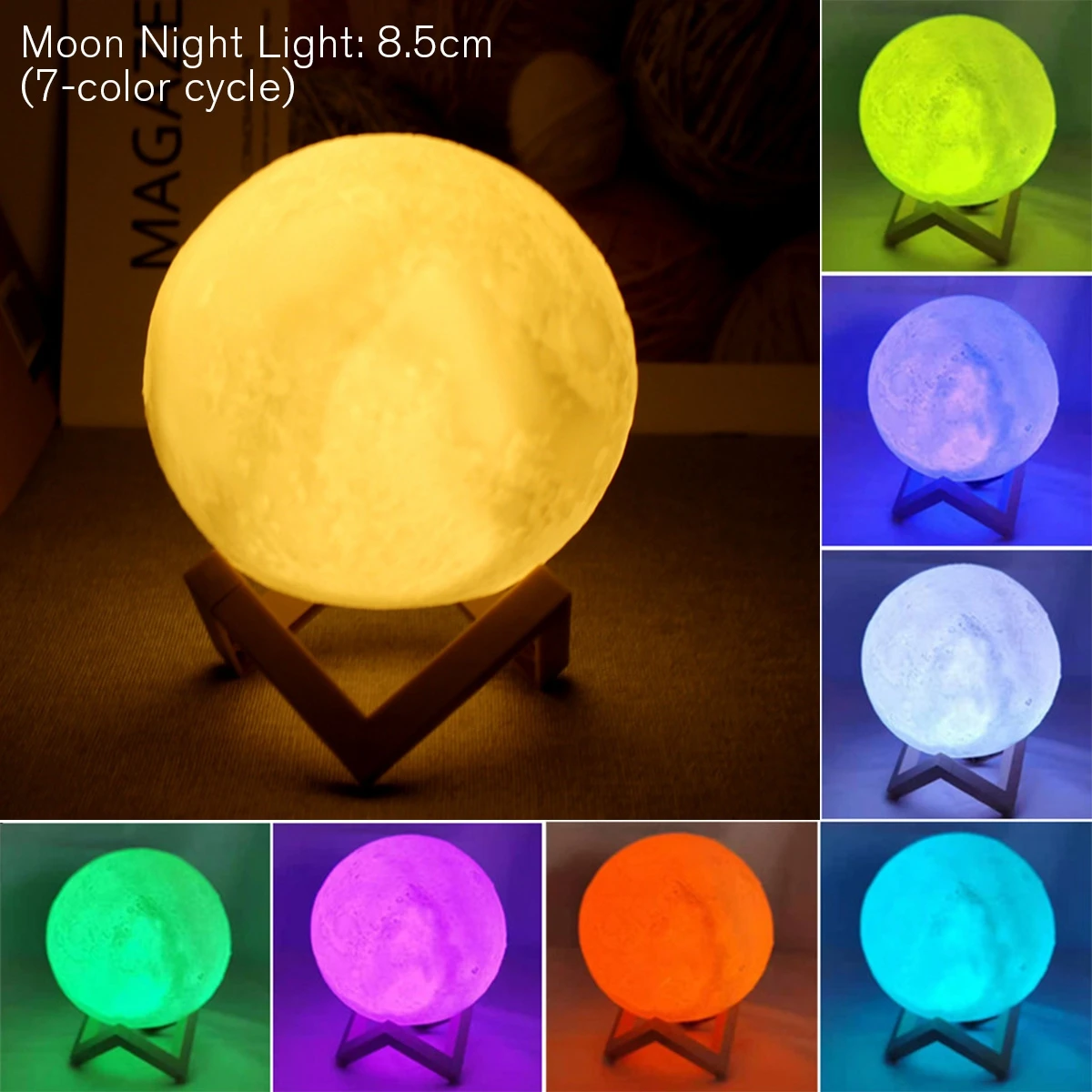 Starry Night: 8cm Moon Lamp LED Night Light with Battery Power and Stand - Perfect Bedroom Decor and Kids Gift 2
