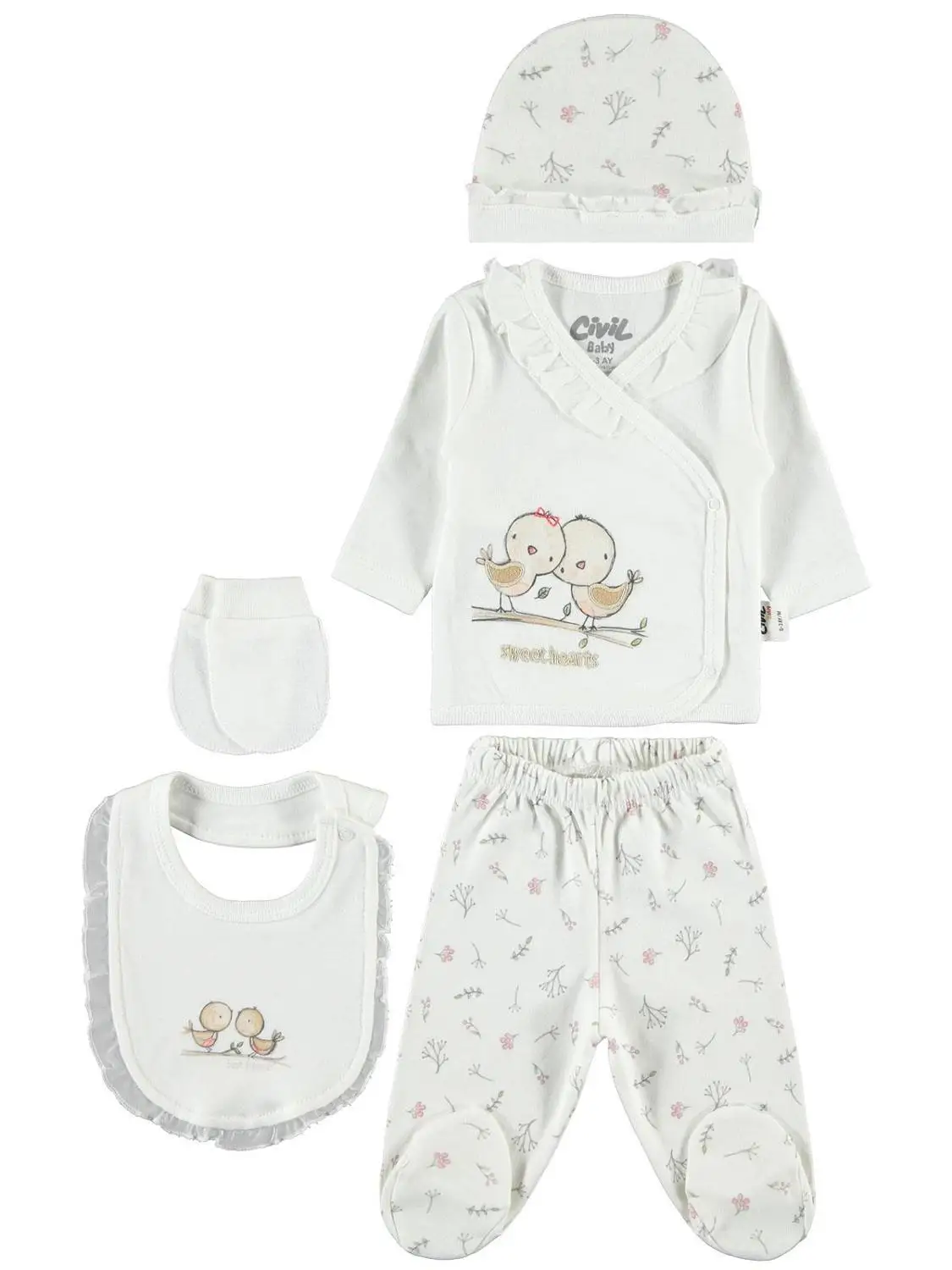 

Civil Baby Baby Girl Combed Cotton Set of 5 Newborn Beige Color 100% Cotton long sleeve