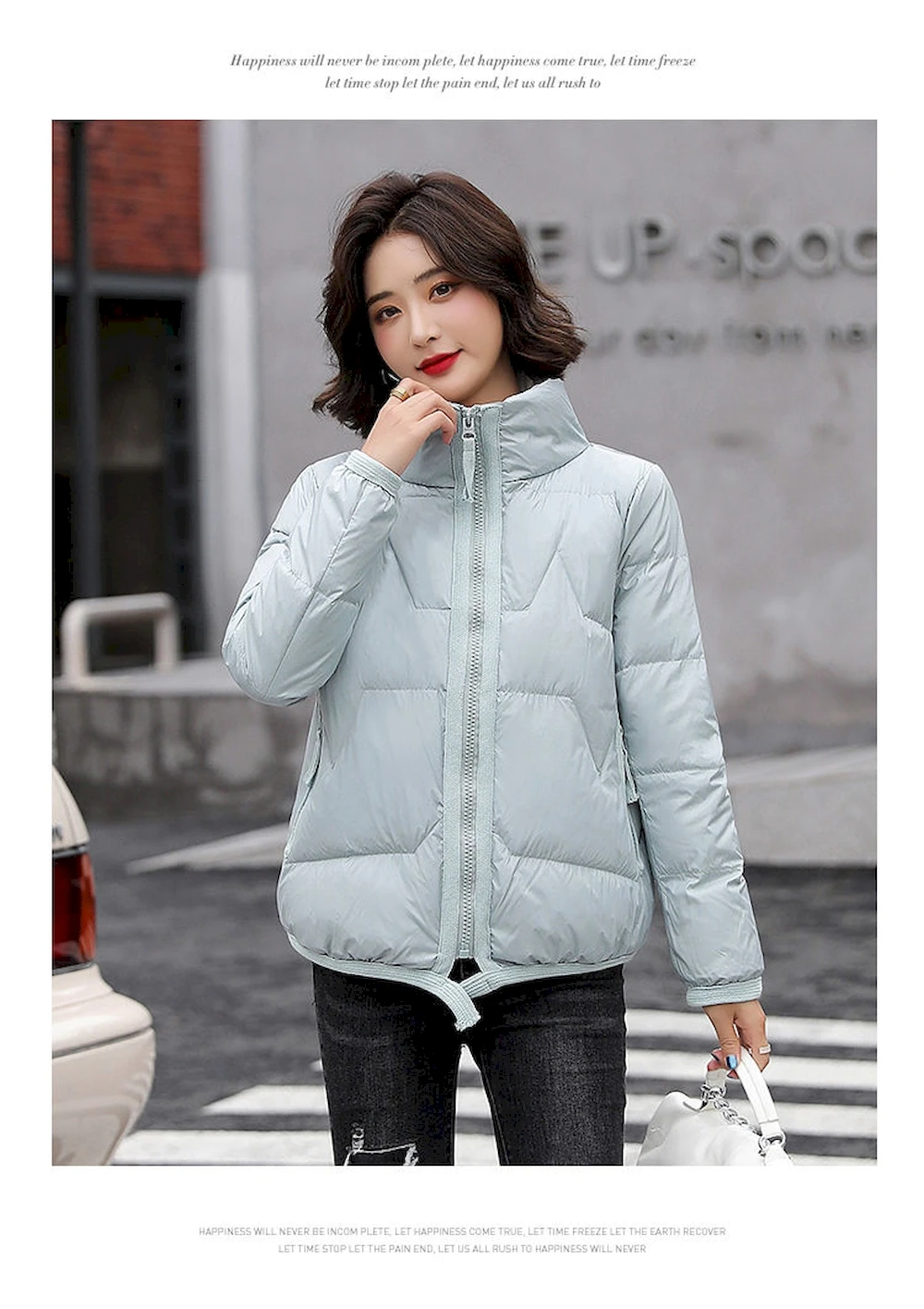 

Women Windbreaker Lightweight Padded Jacket Short Coat Stand Collar Block Lining Versatile Fashion Female 2021 Winter MTW600085
