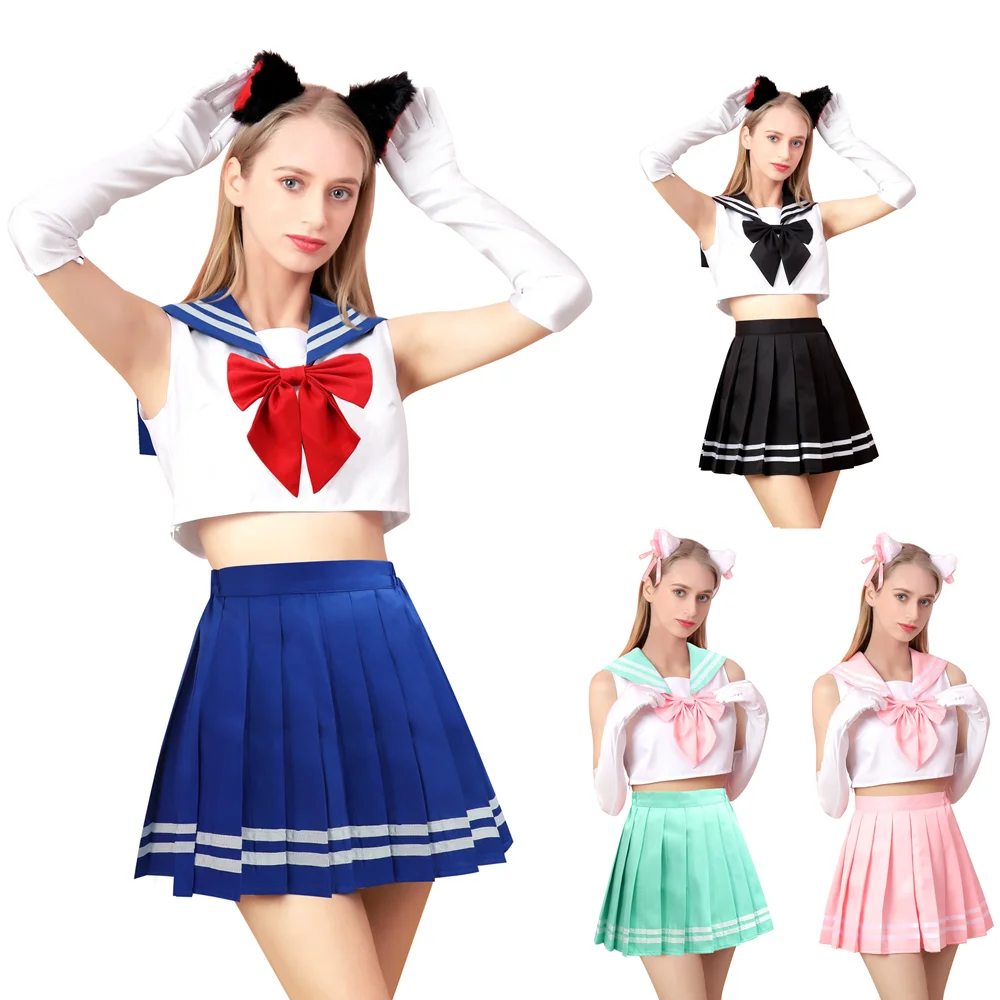 

JK School Uniform Dress Sailor Suit Women Outfit Anime Halloween Costume Classic Anime Neko Girl Femboy Cosplay Costumes Set