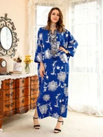 summer blue muslim robe eid dress bronzing flower beaded ethnic dress caftan marocain abayas for women dubai 2022