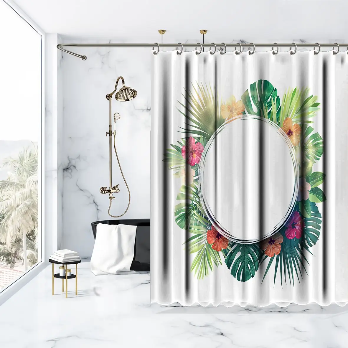 Занавеска для душа экзотические Пальмовые Листья и Гибискус цветы летние