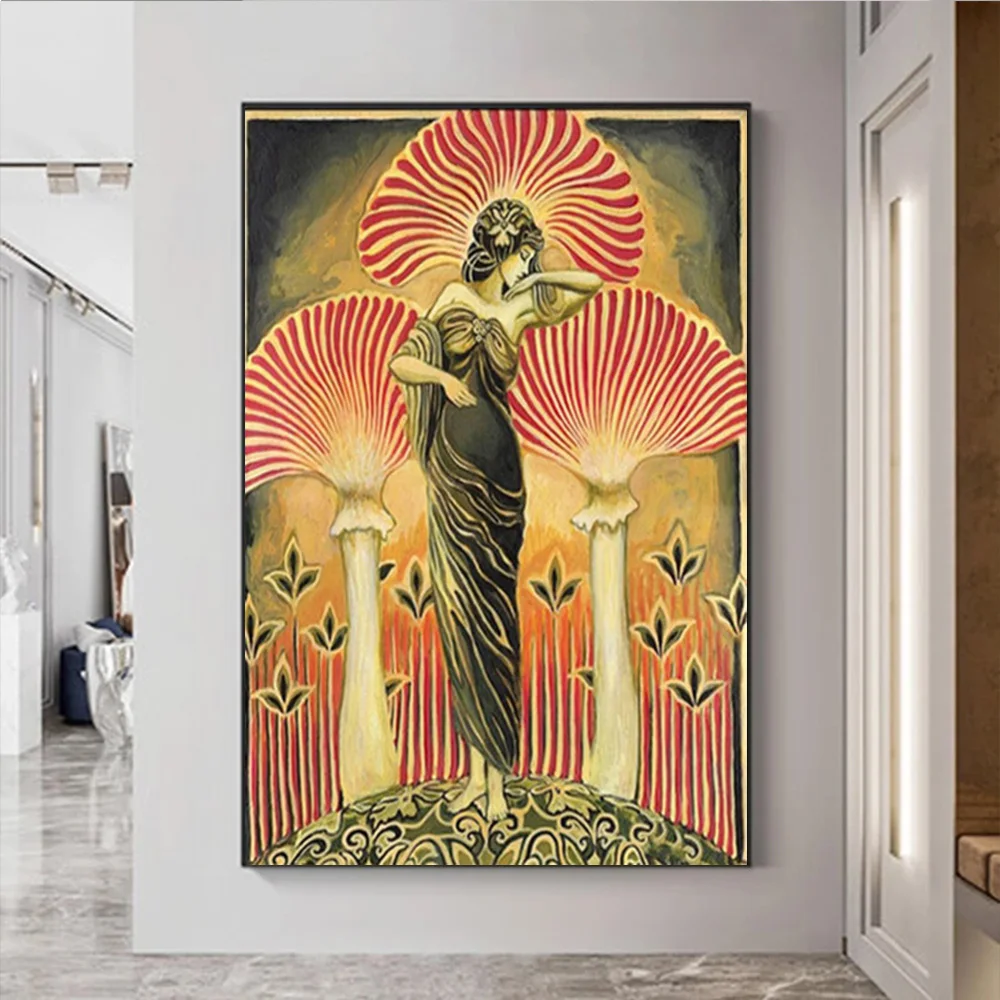 

Abstract Mushroom and Sexy Woman Retro Canvas Painting Poster and Print Picture for Living Bedroom Room Wall Art Home Decor