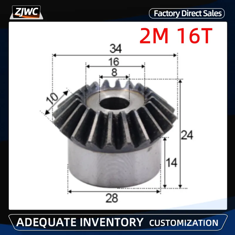 

1pc Bevel Gear 2 Mod 16Teeth 2M 16T With process Hole 8mm 90 Degree Drive Commutation Steel Gears with Screw
