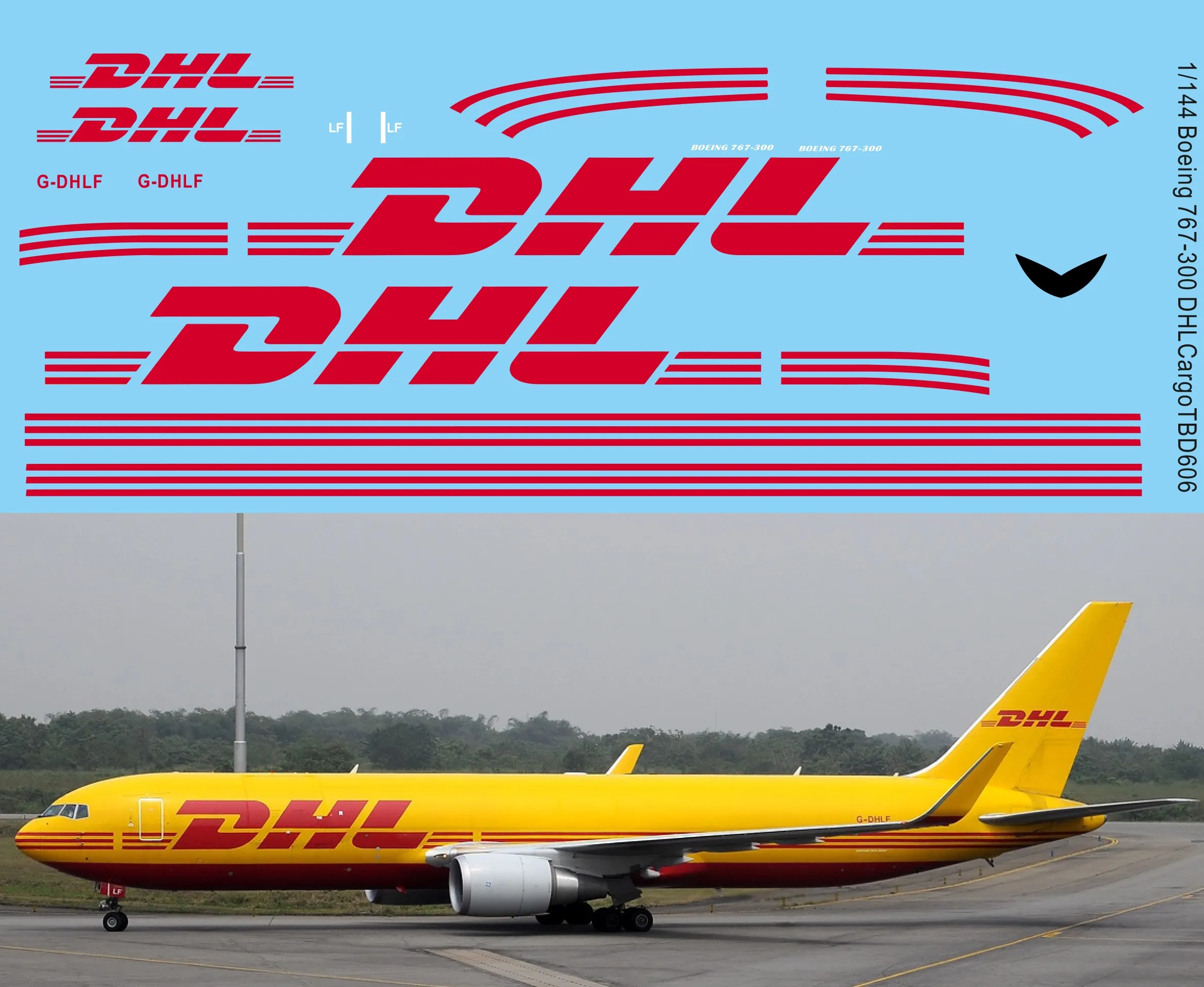 1/144 Supplementary Decals Boeing 767-300 DHL Cargo TB Decal TBD606 | Hobby Building Tools