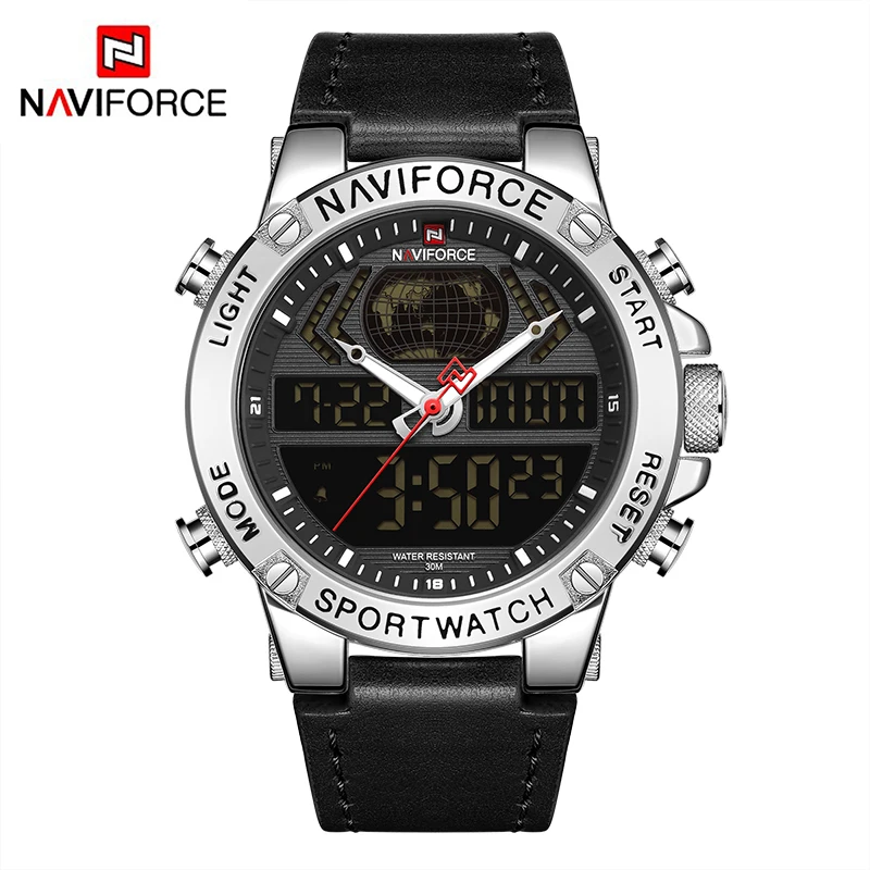 SBB NAVIFORCE, роскошные золотые мужские часы, спортивные, светодиодный, цифровые, кварцевые часы, военные, кожа, водонепроницаемые часы для мужчин, Relogio Masculino - Цвет: SBB