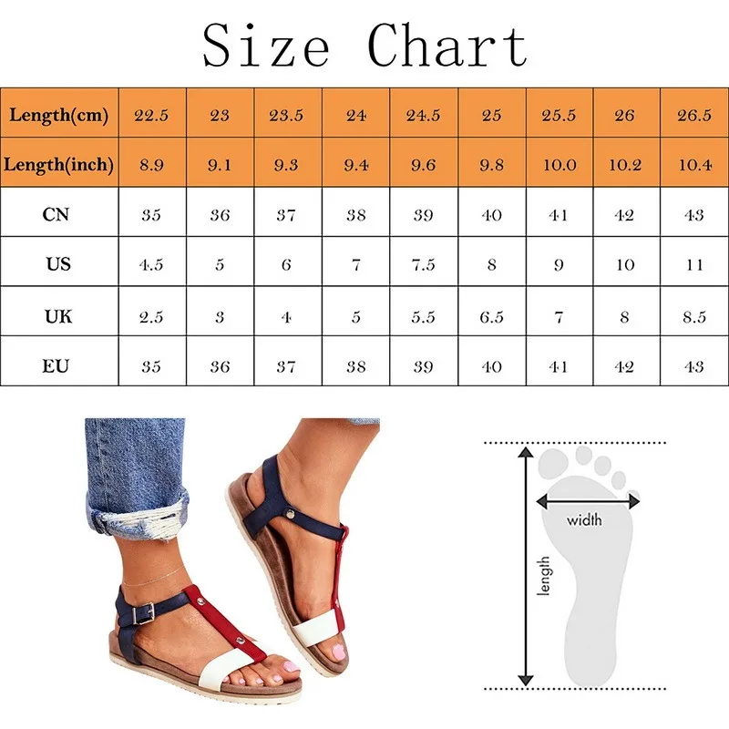 

Large Size Sandals Women 2021 T-straps Shoes Flat Sandals Women Summer Color Matching Woman Shoes Buckle Sandalias