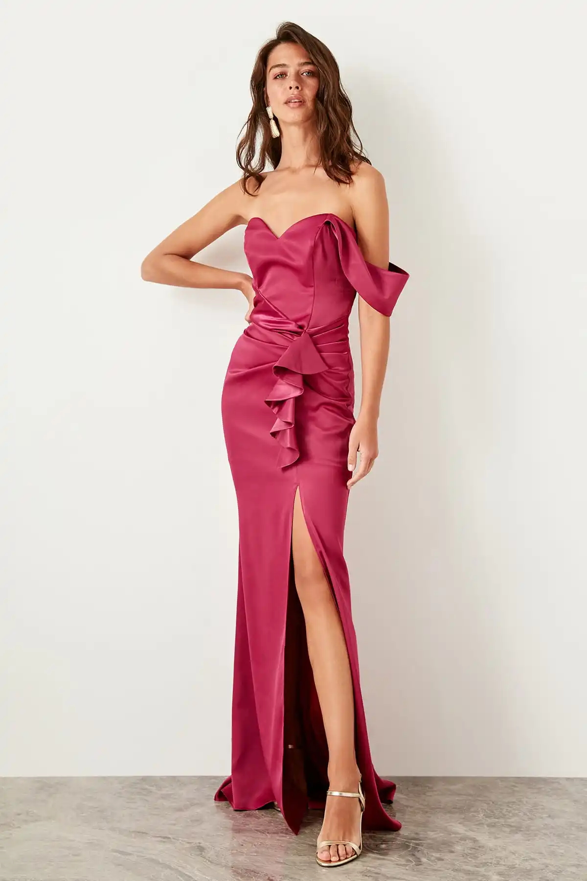 Trendyol вечернее платье с оборками TPRSS19VF0032|Вечерние платья| |