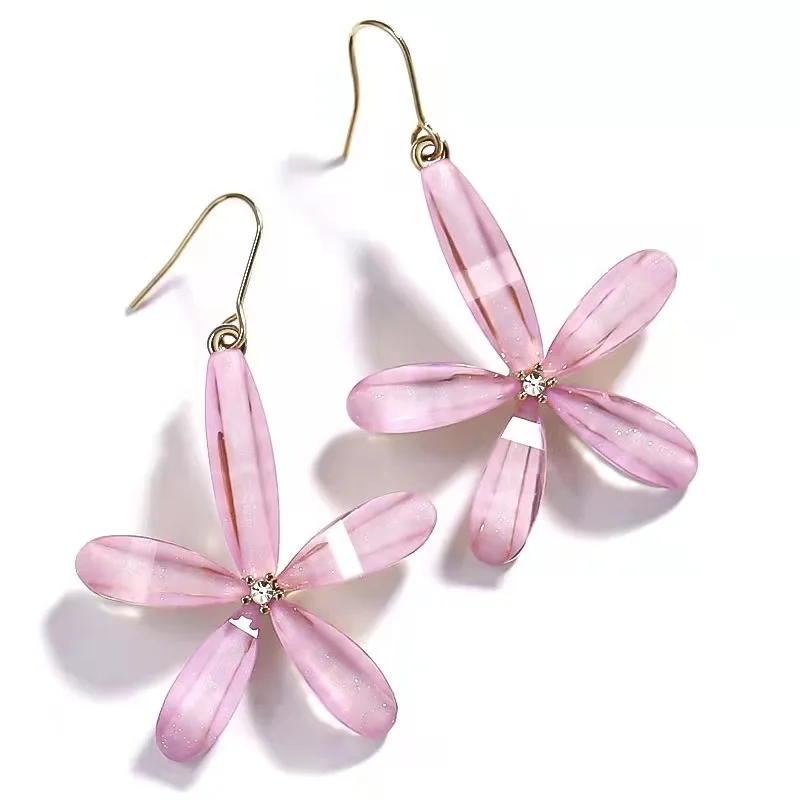 

Colored glaze flower earrings tassel temperament white petal earrings ancient style long fairy earrings