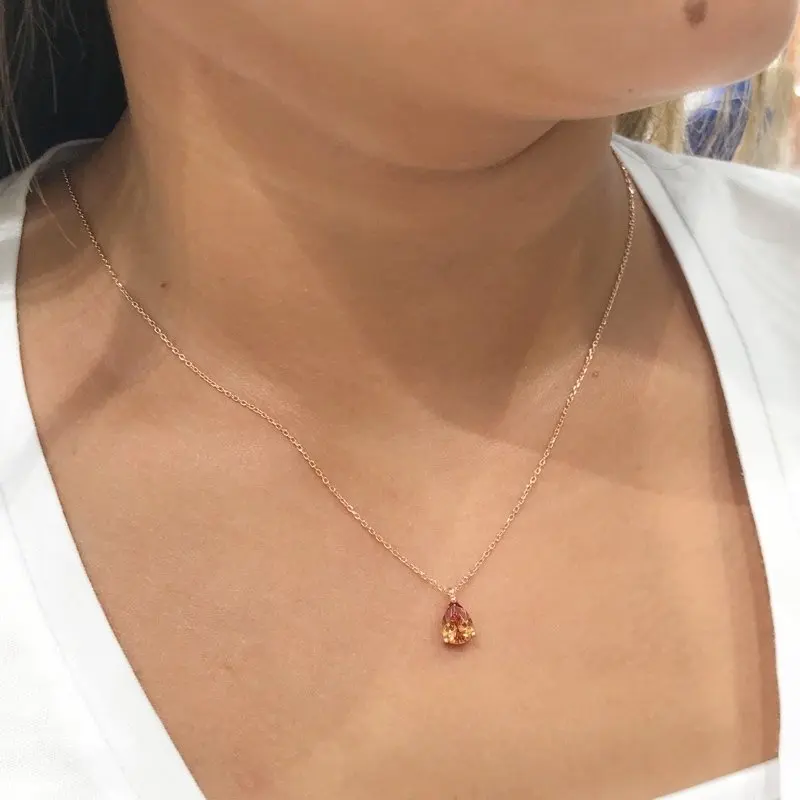 

Tiny Drop Citrine Gemstone Silver Necklace