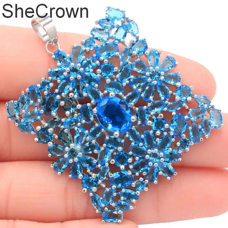 54x41 мм SheCrown Необычные большой тяжелый 16,6 г Париж, голубой топаз женские вечерние серебряный кулон