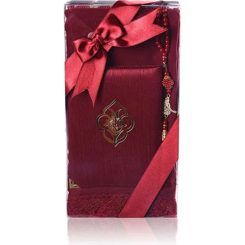 Red Muslim Prayer Rug Muslim Shaw Rosary Islamic Lux Portable Mats Gift Set Ramadan New Taffeta Mawlid Set Box New Style Blanket