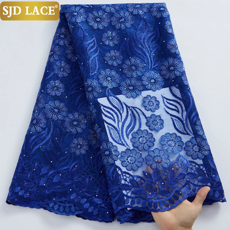 Женское кружевное платье SJD темно-синее из французского материала с вышивкой
