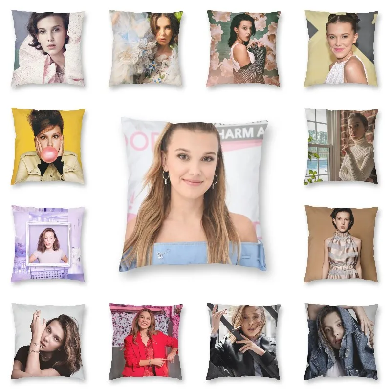 

Millie Bobby Brown Cushion Cover Two Side Print Actress Throw Pillow Case for Car Fashion Pillowcase Home Decor kussenhoes