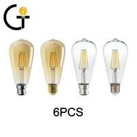 6pcslot retro edison ac220 240v st64 e27 b22 filament bulb indoor lamp 6w 8w vintage lamp2700k 4000k glass lamp