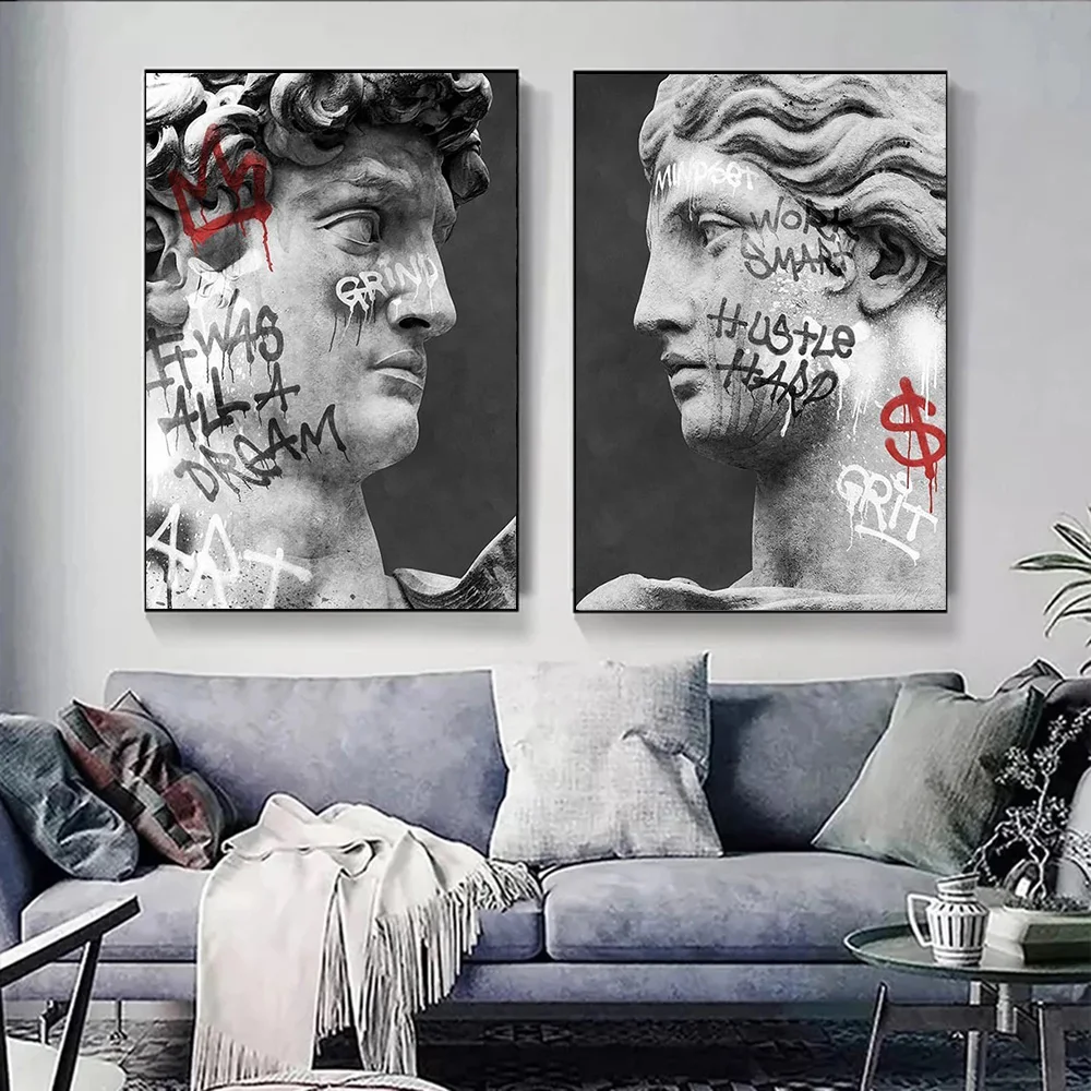 

Vintage Sculpture Renaissance Statue of David Graffiti Canvas Painting Posters and Print Wall Picture for Living Room Decor Gift