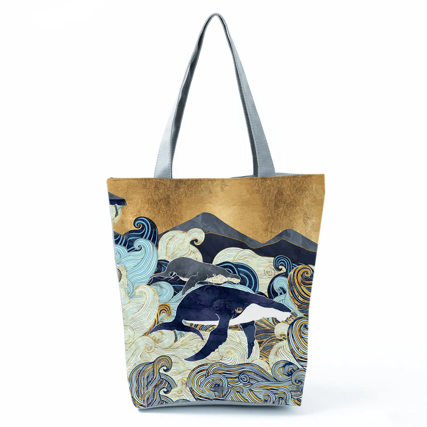 

Japanese Ukiyo Design Handbags Dolphin Printed Shoulder Bag New Animal Fashion Tote Eco Friendly Shopping Bag Portable Beach Bag