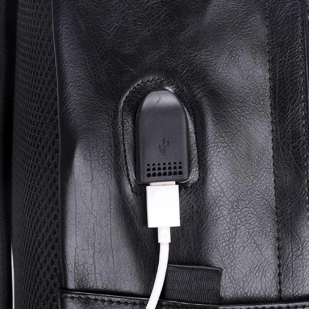 Новинка 2021 Рюкзак кожа с USB мужской женский Портфель кожаный Сумка для ноутбука -
