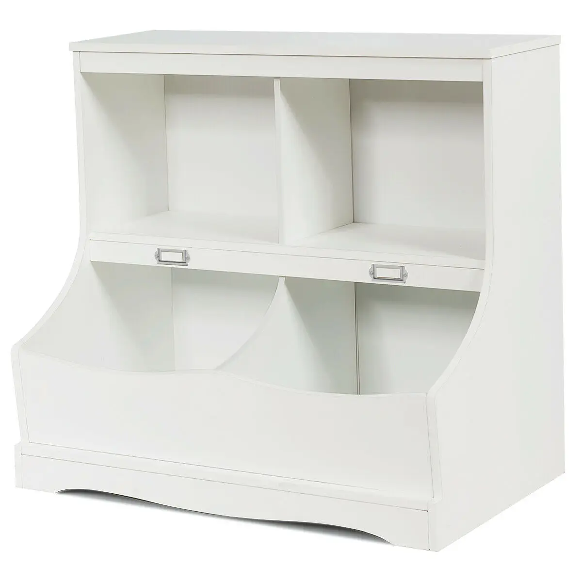 Children s Multi-Functional Bookcase Toy Storage Bin Kids Floor Cabinet White/Gray  HW63982