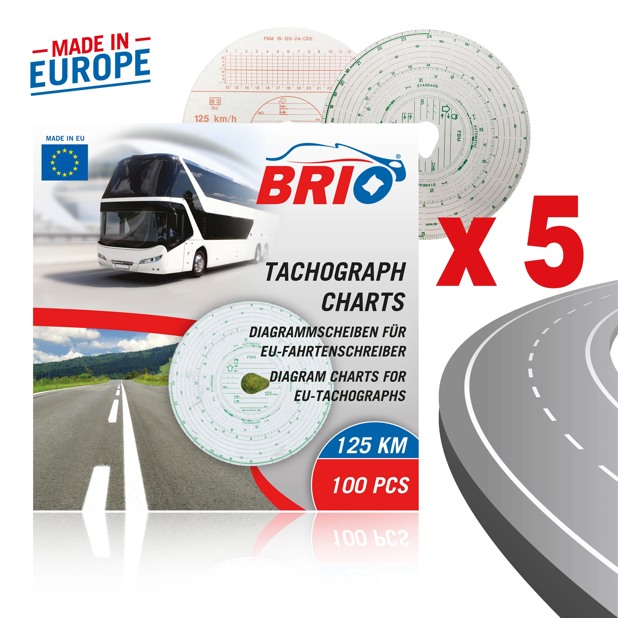 Brio Combi тахограф бумажная диаграмма диск 20-125 км/ч 100 штук стандартный и автоматический Homologation CEE E3 150 стандарт ЕС комплект