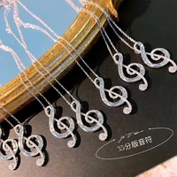 luxury musical note pendant necklace for women charm silver color chain womens necklaces trendy crystal female wedding jewelry
