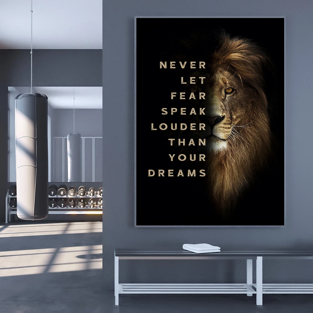 

Modern Animal Art Posters and Prints Wall Art Canvas Dream Motivational Quote Lion Half Face Painting for Living Room Home Decor