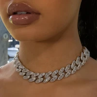 initial miami punk hip hop cuban link chain necklace iced out mens baguette bling rapper crystal choker necklace jewelry gift