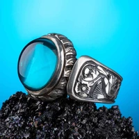 silver men cambered round blue zircon gemstone ring flower motif ottoman ring handmade vintage men jewelry 925k silver