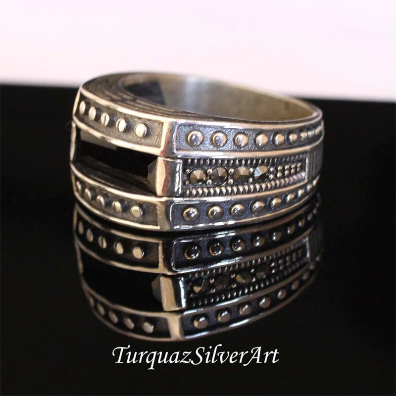 

Handmade Mans Black Zircon Gemstone Ring, Mans 925 Silver Ring,