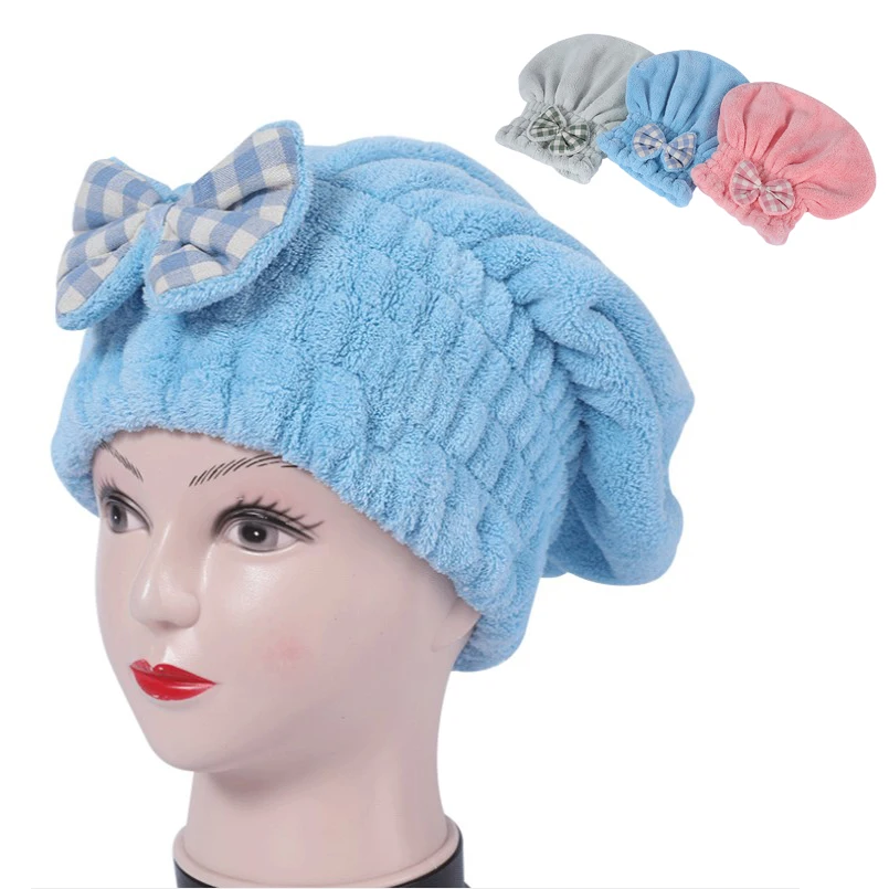 

Quick Drying Microfiber Women Shower Cap Fast Drying Bath Spa Bowknot Wrap Towel Hat Cap Soft Dry Plush Bonnet Towel Bath Hat