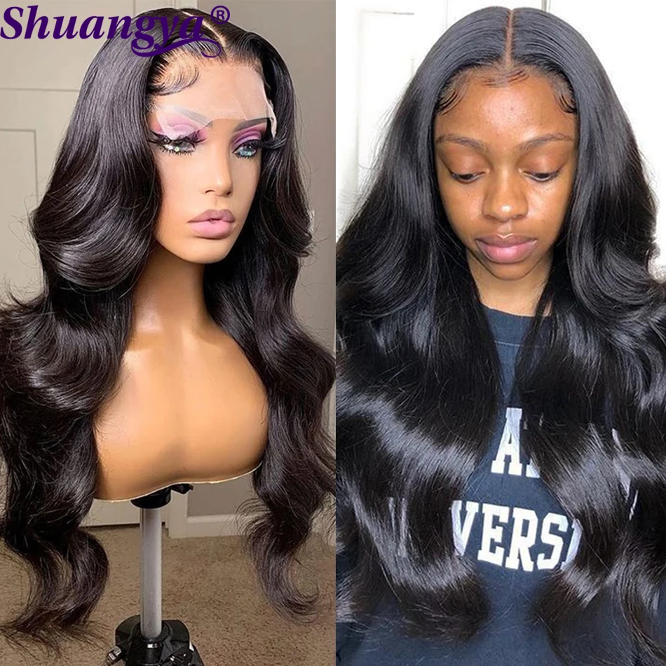 Indian Body Wave Human Hair Wig 4x4 Lace Closure Wig For Women 28 30 Inch 13x5x1 T Part Transparent Lace Wigs Shuangya Hair