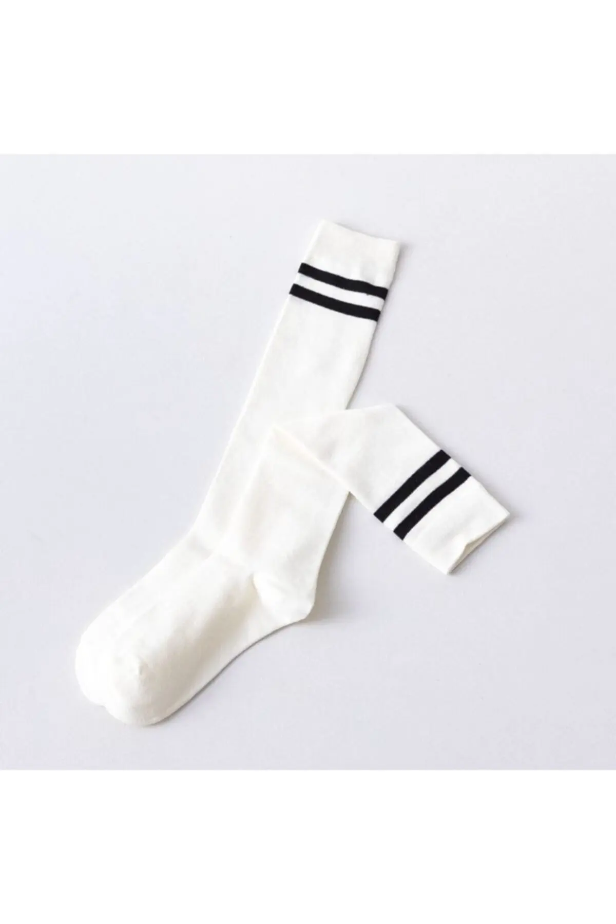 4 Pairs Women's Cotton Knee Length Black and White Striped College Socks