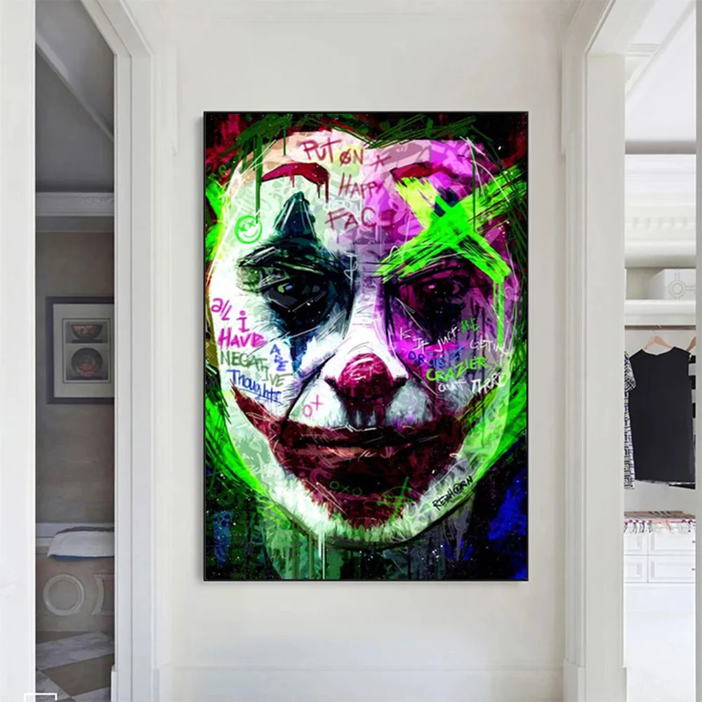 

Joker Put On A Happy Face Graffiti Canvas Paintings Poster Print Abstract Wall Art Picture For Living Room Home Decor