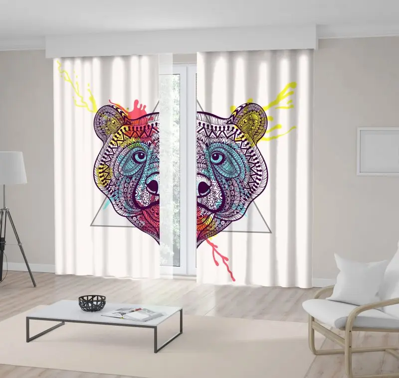 Занавес медведь лицо в треугольнике с рамкой акварельные чернила капля диких