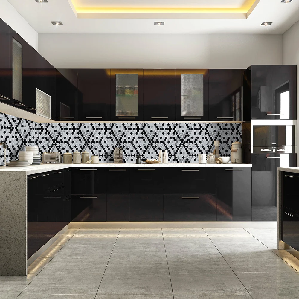 (10 шт./упак.) Шестигранник черный + белый современные 3d обои наклейки для настенной