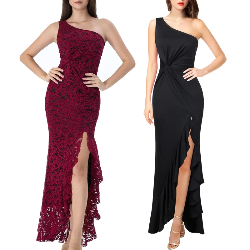 Женское платье на одно плечо Vfemage асимметричное с рюшами и узлом высоким разрезом