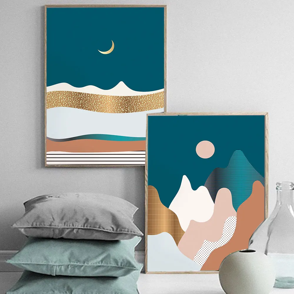 

Scandinavian Abstract Landscape Canvas Painting Sun Moon Posters and Prints Wall Art Picture for Living Room Home Decor