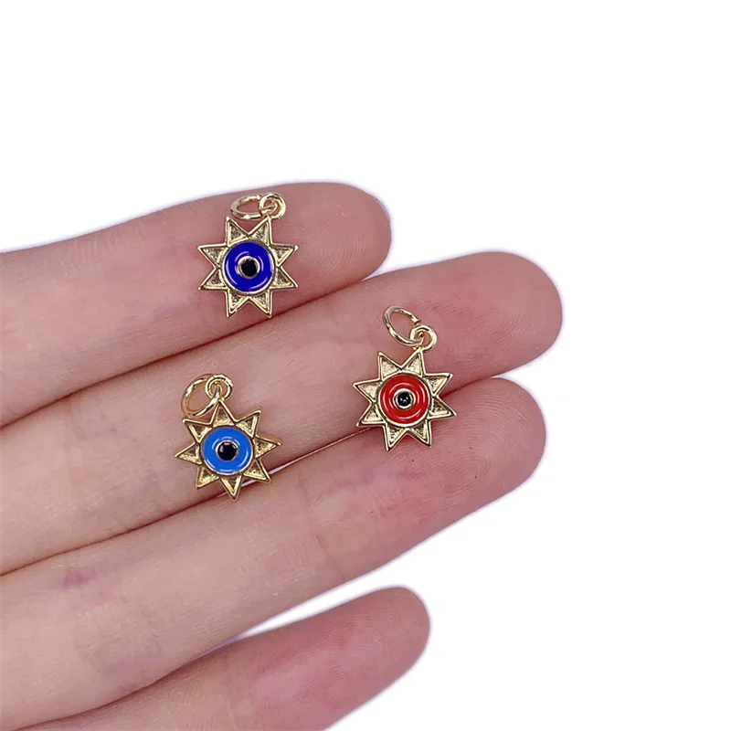 

5pcs Enamel Brass 14K Gold Filled Metal Sun Eye Pendant Charms 11x14mm Accessories For Making Necklace Bracelet Decorations