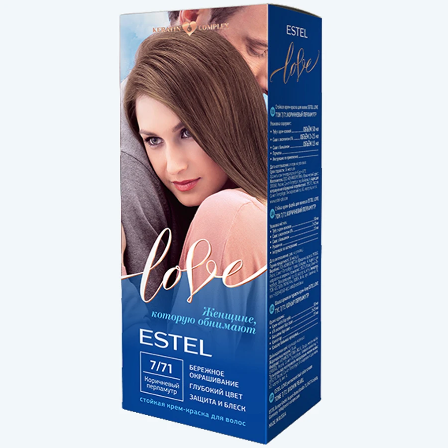 Estel Love Крем-краска стойкая для волос (50/2х25/15+перч), тон 7/71 коричневый перламутр