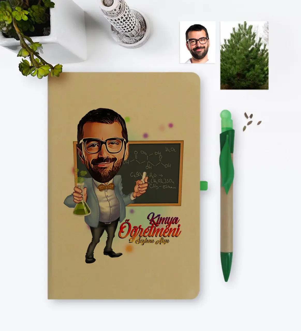 

Personalized Mr Chemistry Teacher Caricature Of notebook And Seeded Pen set-1