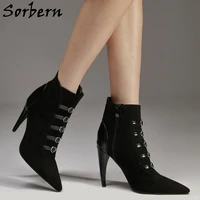 sorbern black ankle boots curved heels pointed toe women buckles fetish crossdresser shoe plus size 15 custom multi colors