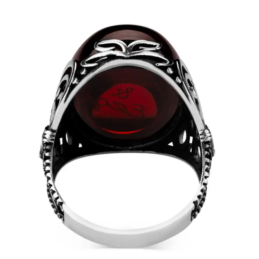 

Мужское кольцо из стерлингового серебра 925 пробы с синтетическим красным камнем Турецкая мода высокого качества ручная работа