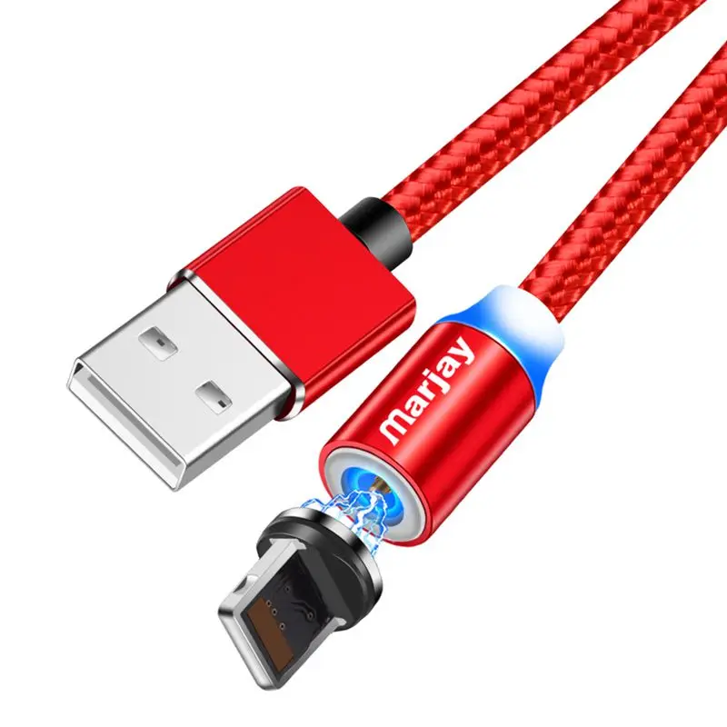 Магнитный зарядный кабель Marjay, 1 м, кабель Micro USB для iPhone XR XS Max X, магнитное зарядное устройство, usb type C, светодиодный кабель для зарядки - Цвет: Red IOS Cable