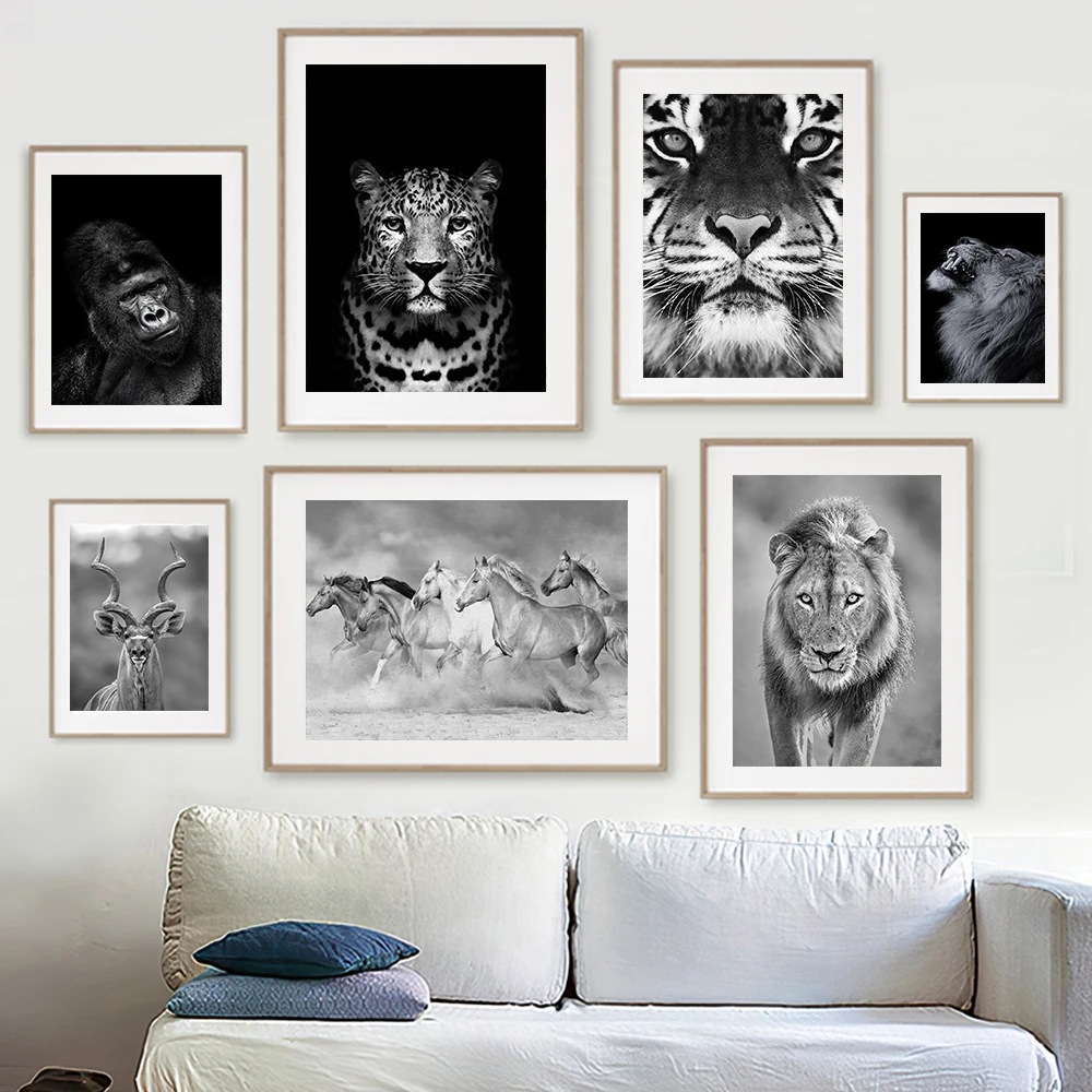 

Black and White Elephant Tiger Lion Cat Dog Wall Art Posters Animal Canvas Print Paintings Pictures for Living Room Home Decor
