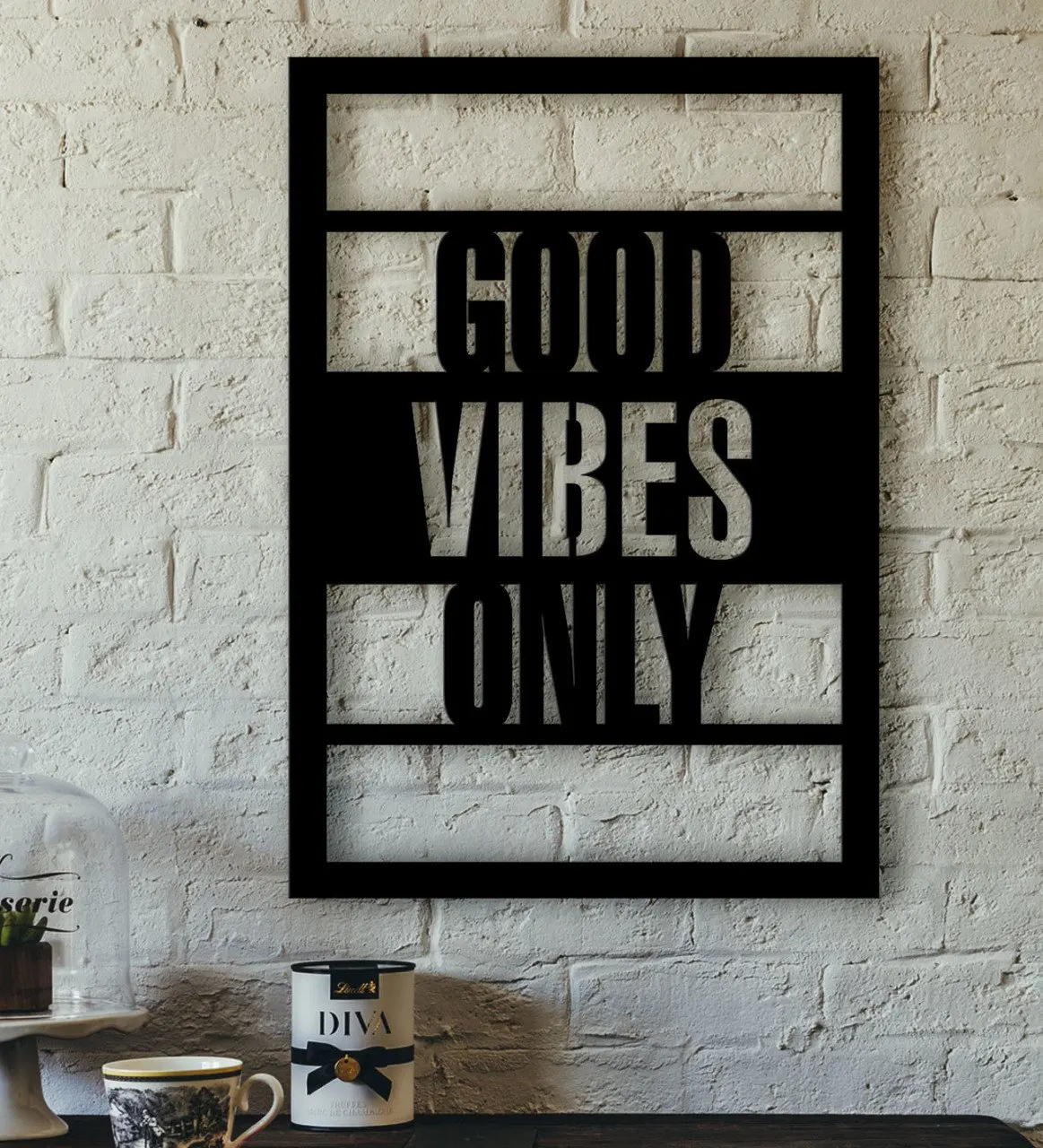 

Good Vibes Only Written Special Cut Wood Table