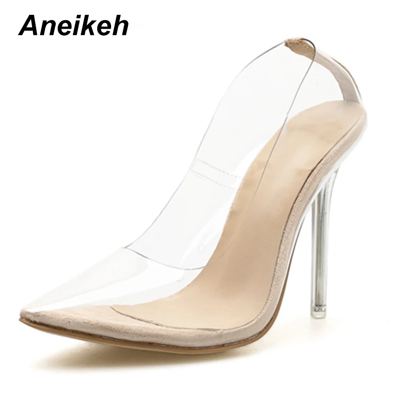 Aneikeh/ г.; модные туфли-лодочки из пвх; женские прозрачные босоножки; обувь на тонком высоком каблуке; туфли-лодочки с острым носком; однотонная обувь без застежки; Размеры 35-42 - Цвет: apricot-Flock